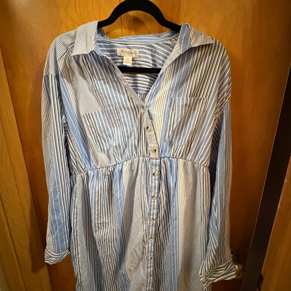 Motherhood Striped Maternity Dress in Blue and White